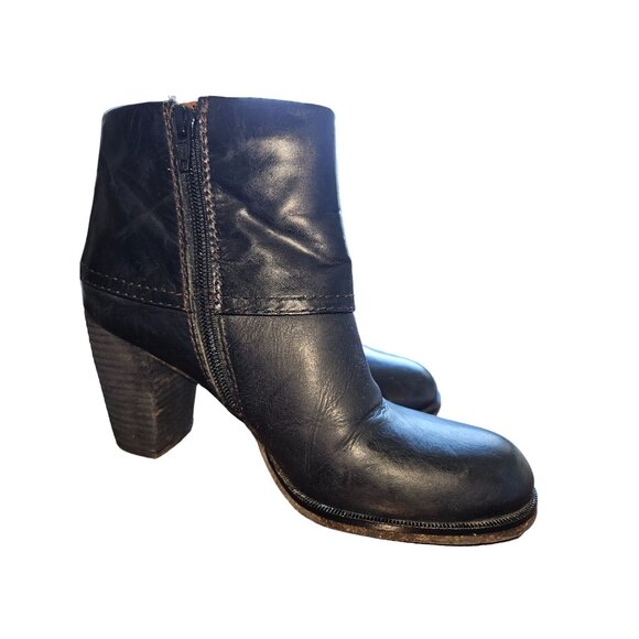 Naya Lark Leather Ankle Boots Block Heel & Side Zip Cuffed Western Women 7.5 N - Picture 3 of 15